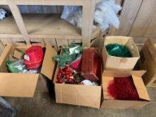 Misc. Lot of Christmas Decor - Plastic Tinsel/Gift Stuffing - Plastic Ornaments - Baskets