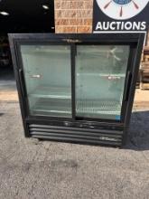 TRUE Model GDM-41C-48 2-Section Glass Door Merchandiser Cooler on Mobile Base