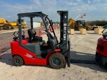 NEW HELI CPYD25 FORKLIFT powered by LP engine, equipped with OROPS, 5,000lb lift capacity, 185in.