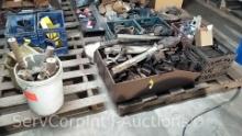 Lot on Pallet of Various U-Brackets, Flat Brackets, Junction Light Hangers, Jack Hitch Wheels