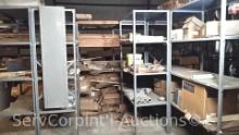 Lot on Shelving of Various Ceiling Fan Blades, Clear Texan Bulbs, Plug Molds, Electric Outlet Boxes,