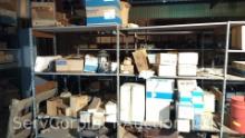 Lot on Shelves of Various Lighting Globes, Fixture Ends, Coleman Lantern, Fluorescent Wall Mount