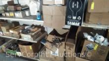 Lot on Shelves of Various Electric Motors, Outlet Boxes, Fuse Blocks, Capacitors, Transformers,