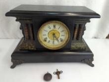 SESSIONS MANTLE CLOCK FAUX MARBLE ORNATE FEATURES WITH KEY UNTESTED 18X11