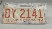 1974 MINNESOTA LICENSE PLATES PAIR BY2141 IN ORIGINAL RAP