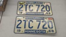 1968 MINNESOTA STATE LICENSE PLATES PAIR 2TC720 WITH 69 AND 70 TABS