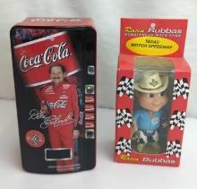 DALE EARNHARDT COCA- COLA VENDING MACHINE TIN W/ DIE CAST STOCKCAR 1:64 SCALE , BOBBLEHEAD RACIN