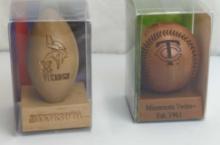 MINNESOTA TEAMS WOOD ENGRAVED FOOTBALL & BASEBALL