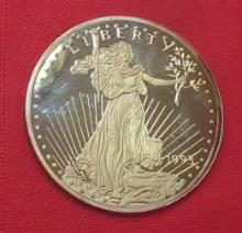 1993 LIBERTY ONE HALF POUND FINE SILVER 24 KT. E.G.P. APPROX. 4"