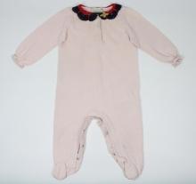 Gucci Baby Onesie In Pink Cotton W/Lace Collar