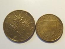 Foreign Coins:  Austria 1 Shilling & 1 50 Gtroschen