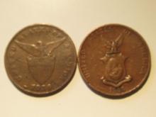 Foreign Coins: 1936 & 1944 (WWII)  Philippines Under USA Protective 1 Centavos