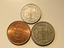 Foreign Coins:  Iceland 1973 & 1981 10 Plus 1963 25 Aurars