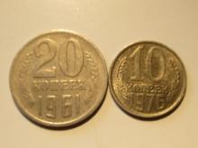 Foreign Coins:  USSR / Russia 1961 20 & 1976 10 Kopeks