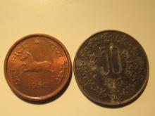 Foreign Coins: India 1950 50 & 1987 50 Pais