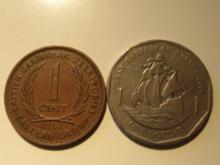 Foreign Coins: British Caribean 1961 1 Cent & 2004 1 Dollar