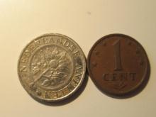 Foreign Coins: Netherlands Antilies 1 & 25 Cents