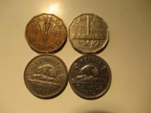 Foreign Coins: Canada 1943 (WWII), 1951, 1963 & 1972 5 Cents