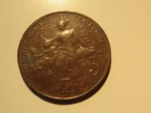 Foreign Coins: 1916 (WWI) France 5 Centimes