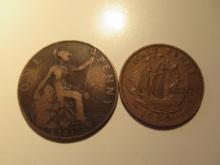 Foreign Coins: Great Britain 1911 Penny & 1959 1/2 Penny