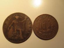 Foreign Coins: Great Britain 1919 Penny & 1958 1/2 Penny