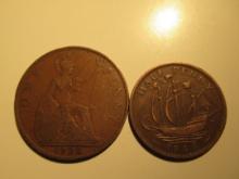 Foreign Coins: Great Britain 1928 Penny & 1946 1/2 Penny