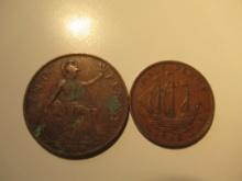 Foreign Coins: Great Britain 1936 Penny & 1948 1/2 Penny