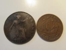 Foreign Coins: Great Britain  1926 Penny & 1957 1/2 Penny