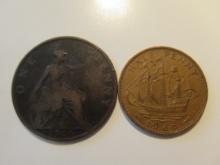 Foreign Coins: Great Britain 1901 Penny & 1965 1/2 Penny