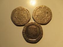 Foreign Coins: 1982, 1994 & 2014 Great Britain 20 Pences