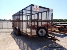 CARGO TRAILER,  20', 16'X76" CAGED CARGO BOX, TANDEM AXLE, SPRING RIDE, SPL