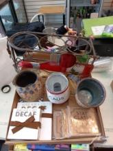 Pottery Mugs, Coasters, Wine Holder, and Other Items