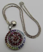 MULTI GEMSTONE PENDANT NECKLACE STERLING SILVER