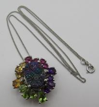 DRUZI PERIDOT AMETHYST CITRINE NECKLACE STERLING