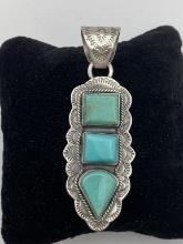 3" NAVAJO STERLING TURQUOISE PENDANT