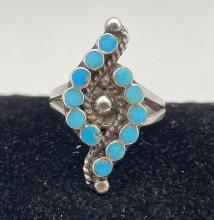 ZUNI PETIT POINT TURQUOISE STERLING RING CLUSTER