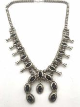 ONYX NAVAJO STERLING SQUASH BLOSSOM NECKLACE