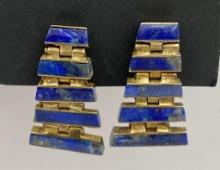 UNIQUE GOLD ON STERLING LAPIS PYRAMID EARRINGS