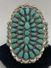 NAVAJO LARGE 3.5" STERLING TURQUOISE CLUSTER CUFF