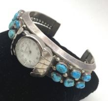 79 GRAM STERLING TURQUOISE NAVAJO WATCH BRACELET