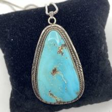 NAVAJO TURQUOISE STERLING PENDANT NECKLACE