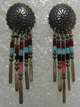 QT TURQUOISE CONCHO EARRINGS STERLING SILVER