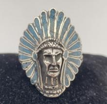 SIZE 13.5 STERLING NATIVE AMERICAN CHIEF RING