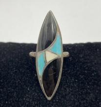 NATIVE AMERICAN STERLING TURQUOISE ONYX RING