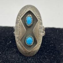 NAVAJO SHADOWBOX STERLING TURQUOISE RING