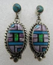 TURQUOISE OPAL INLAY EARRINGS STERLING SILVER