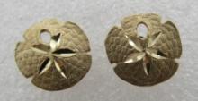 14K GOLD DIAMOND CUT SHELL EARRINGS SAND DOLLAR