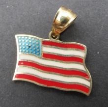 14K GOLD USA FLAG CHARM PENDANT ENAMEL GOD BLESS