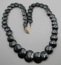 14K GOLD HEMATITE 20MM LENTIL BEAD NECKLACE 19"