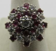 2CT GEM RUBY DIAMOND RING 14K WHITE GOLD SIZE 7